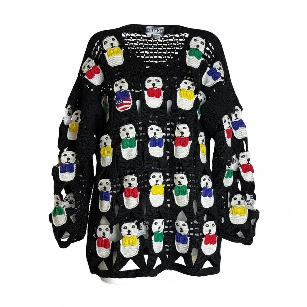 Berek crochet sweater bears size M/L RARE. Fishnet knit.